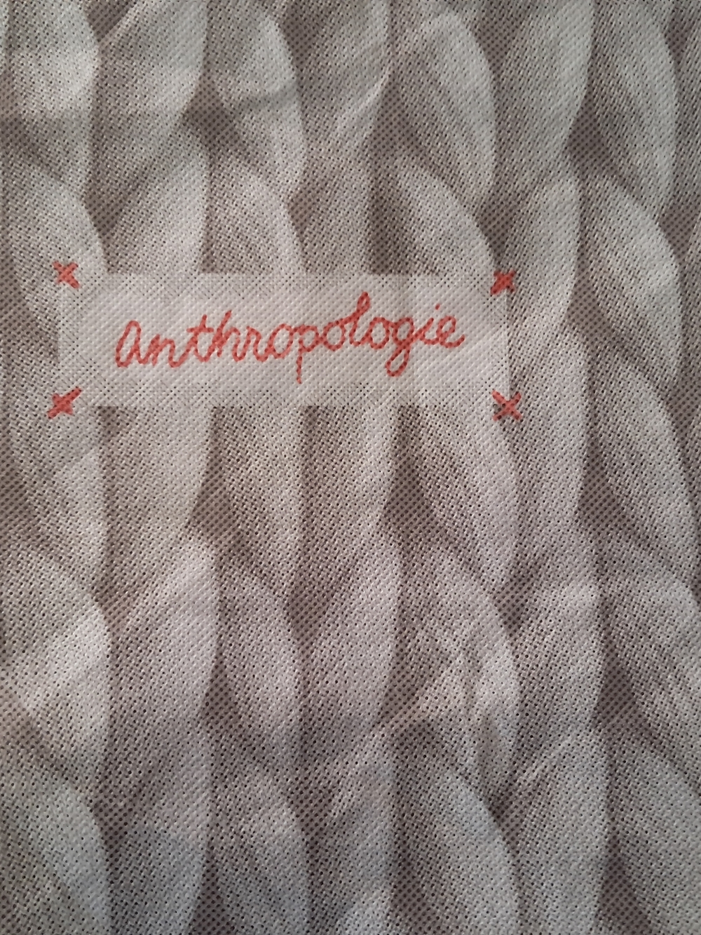 Anthropologie Cream Knit-Pattern Tote with Coral Handles - Picture 2 of 4